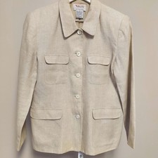 Talbots Petites 100 Irish Linen Safari Jacket Beige Tan Button Up Blazer Size 6