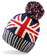 New Knitted Uk Flag Union Jack bobble beanie hat men`s Women`s winter hats