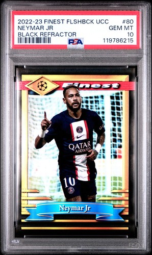 2022-23 TOPPS FINEST FLASHBACK UCC NEYMAR JR BLACK REFRACTOR #/25 #80 PSA 10