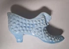 Vintage Fenton Art Glass Light Blue Slag Hobnail Cat Head Shoe Slipper #84