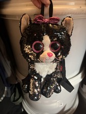 Ty Fashion Beanie Boo Kiki Reversible Sequin Cat Backpack Black And Silver 13in