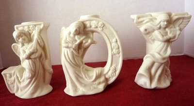 Vintage Dicksons Angel Candle Holders Christmas 3Pc JOY Candlesticks Table Decor