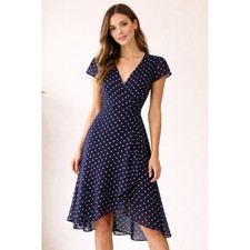 Betsey Johnson Polka Dot Wrap Midi Dress Size 6 Feminine Sheer Romantic