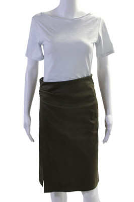 Stouls Womens Muse Green Stretch Leather Aniline High Slit Skirt Size M