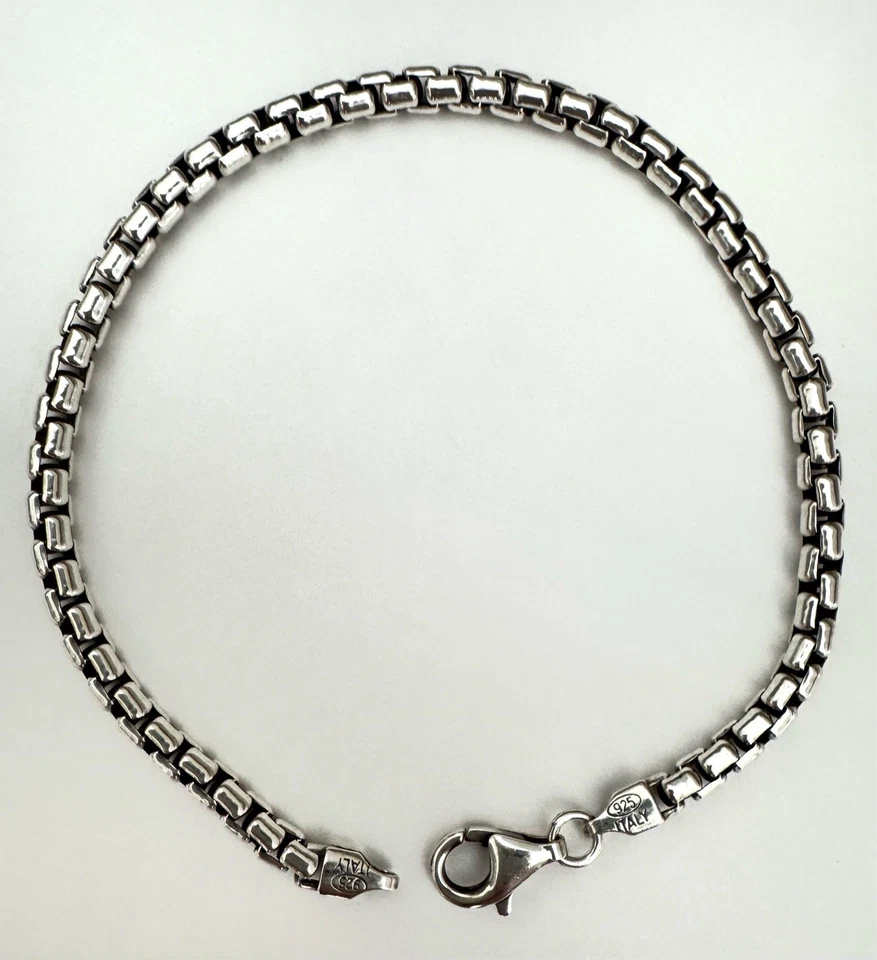 Pulsera de cadena de caja Italia de plata de ley 925 3,5 mm 7" 7,5” 8" oxidada pulida Foto 3 de 4