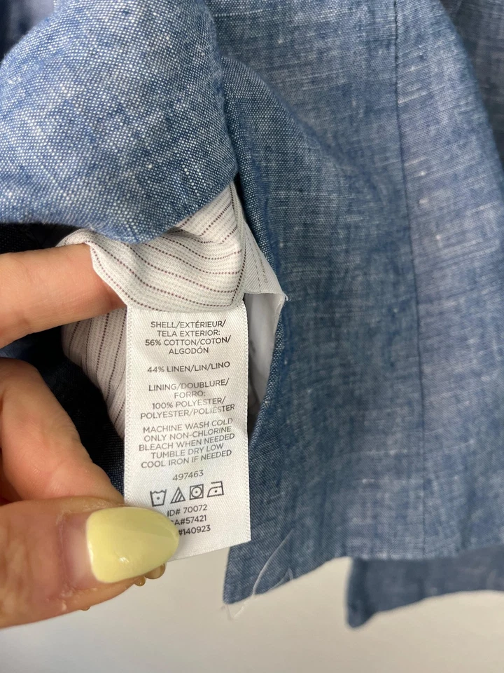 Blazer LOFT Mujer 4P Azul Lino Algodón Cambray Un Botón Muesca Solapa Pequeño Foto 3 de 4