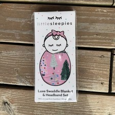 Little Sleepies Pink Twinkling Trees Bamboo Swaddle And Headband Set
