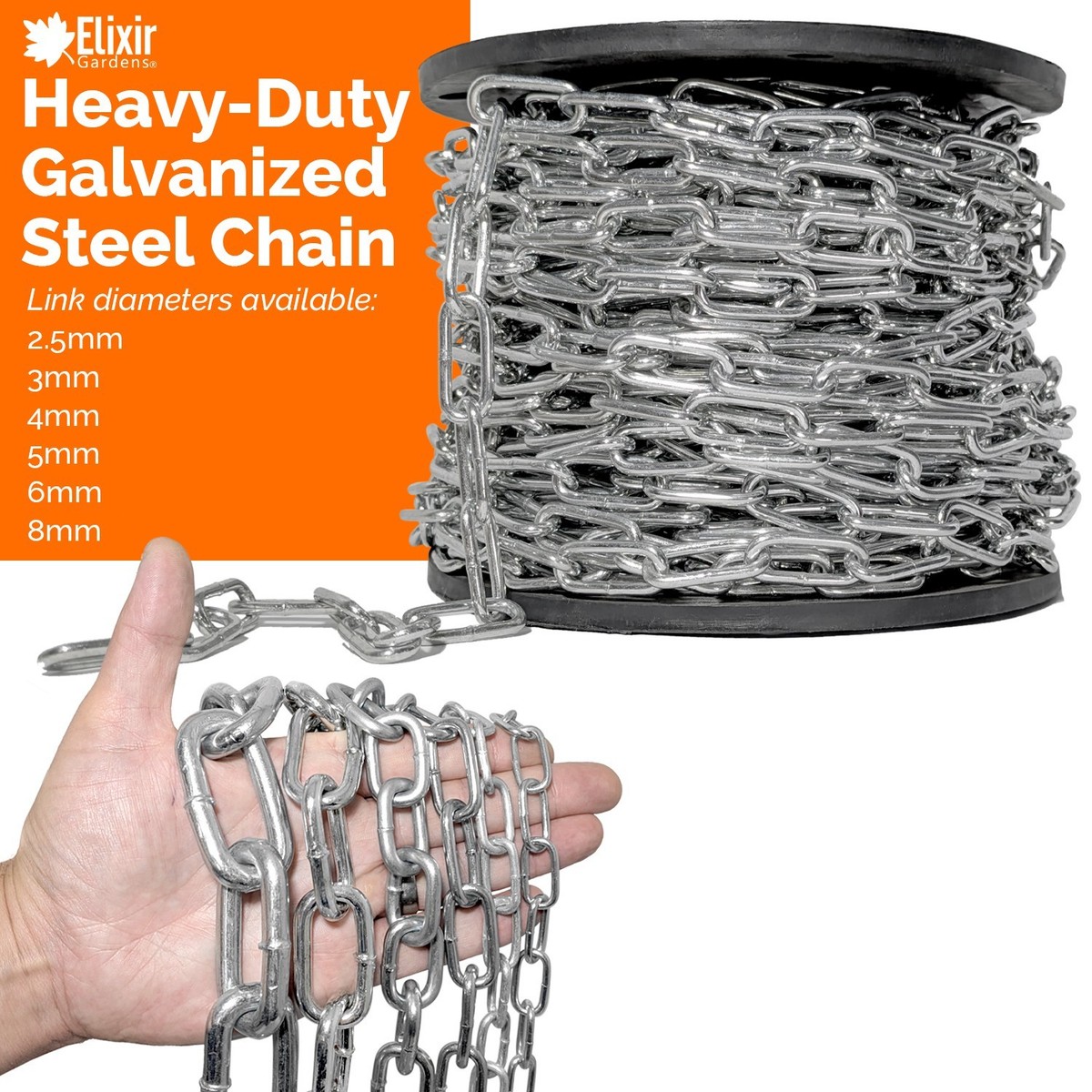 Strong Heavy Duty Galvanised Steel Chain 2-8mm Zinc Plated Welded Links  1-30m