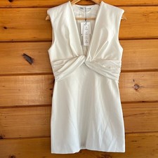 Dainty NWT Zara Sleeveless Minimal  White Mini dress with Shoulder Pad
