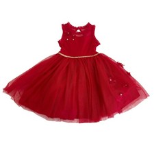 Zunie Girls Red Tulle Party Dress Floral Applique Gold Waist Belt Size 6