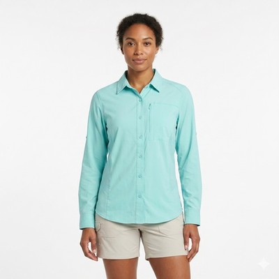 SILVER BAIT Womens Ventilated Fishing Shirt Large Aqua Blue Long Sleeve
