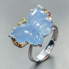 Carving 14 ct Natural Aquamarine Ring 925 Sterling Silver Size 8 /R451315