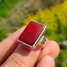 925 Silver Handmade Yemeni Agate Ring Red Aqeeq Islamic Jewelry for Men