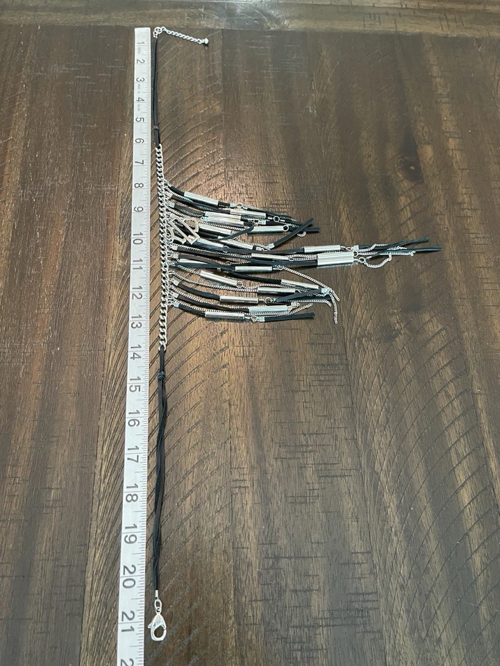 Collar Harley-Davidson Flecos Plateado Negro Cuero Barra y Escudo Logo Motociclista Foto 3 de 4