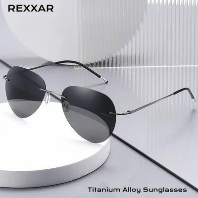 Polarize Sunglasses Titanium Silhouette Light Brand Designer Rimless Men Eyewear