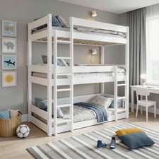 Triple Bunk Beds Kids Children High Sleeper Pine 3FT Single Wooden Bed Frame