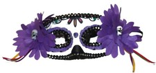 Day of The Dead DOD Purple Half Mask Women Gothic with Flowers Laces and Skulls