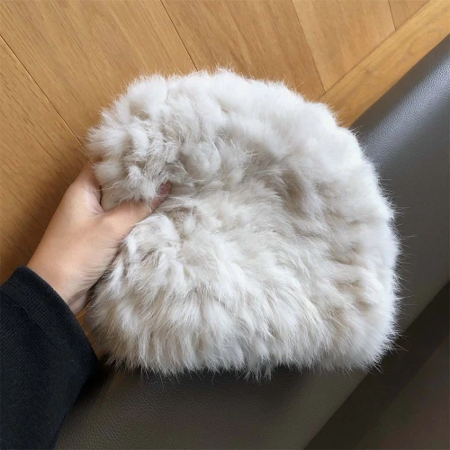 Cappello di lusso da donna in pelliccia di coniglio caldo naturale soffice pelliccia berretto berretto berretto da neve esterno - Foto 31 di 33