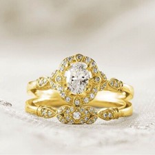 14K Yellow Gold Plated 2 Pcs Set Ring 2 CT CZ Proposal Band Wife Valentine Gift