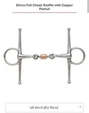 Shires Full Cheek Snaffle Bit with Copper Peanut Link Stainless Steel 6”