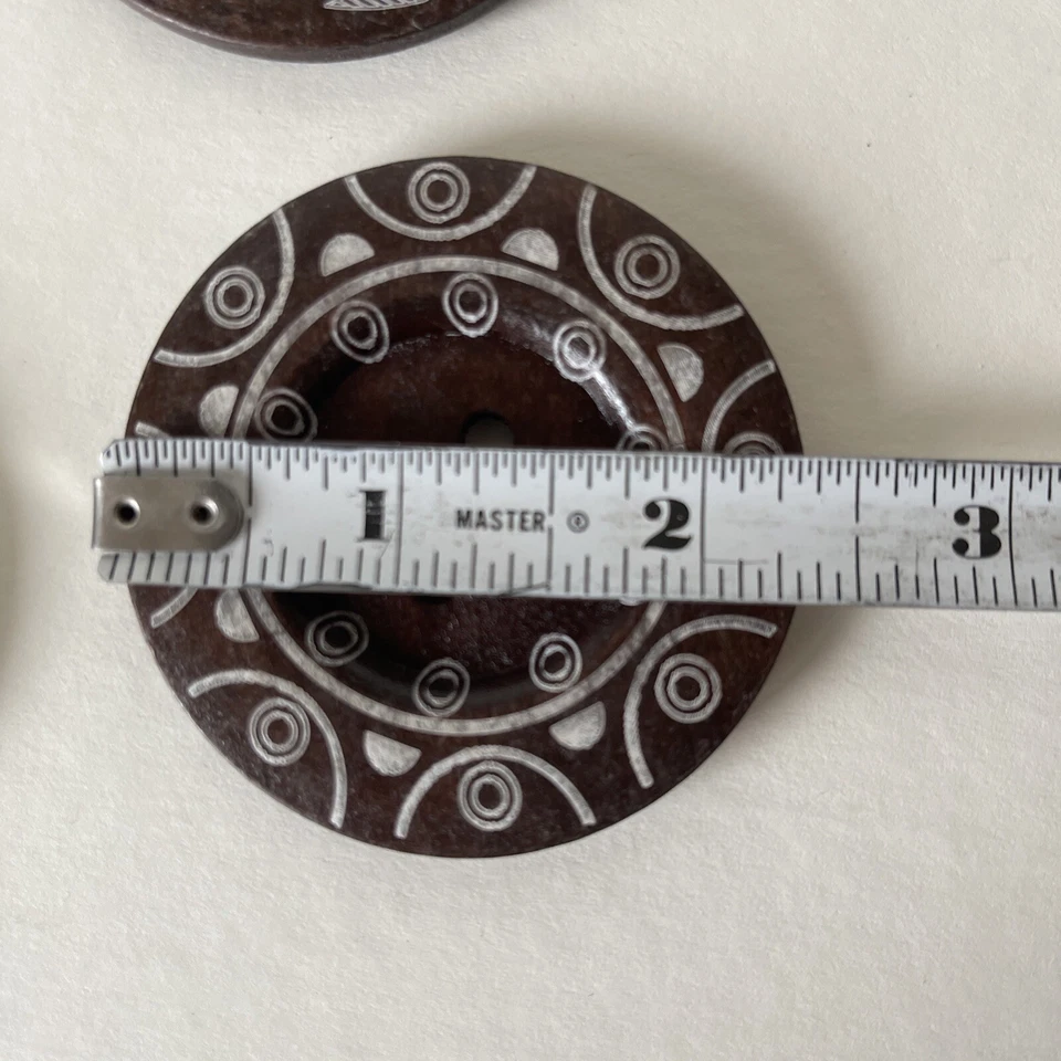 4 Beautiful Dark Painted Wooden Buttons Spiral & Circle Design Large 2 3/8” New - Image 4 of 4