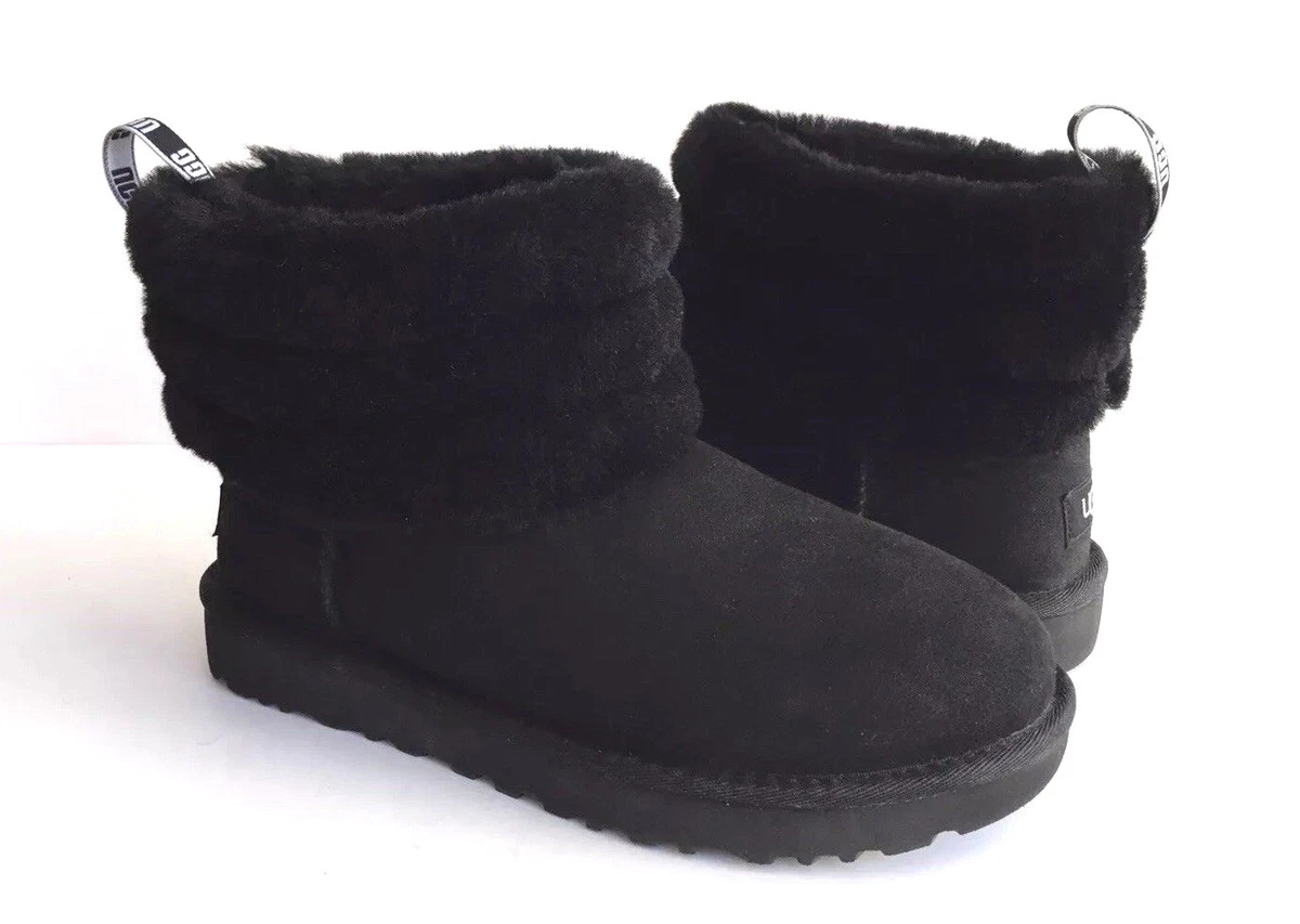 UGG CLASSIC MINI FLUFF QUILTED BLACK SHEARLING BOOT US 11 EU 42 UK 9