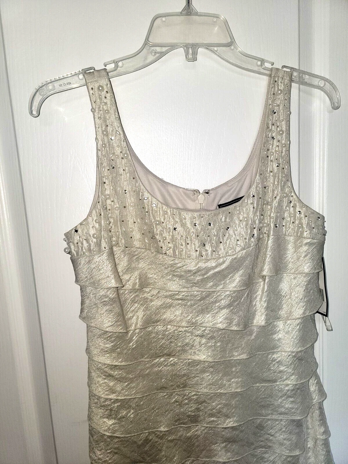 Abito Jessica Howard Runway Small Celine nuovo con etichette avorio conchiglia perle finte taglia small