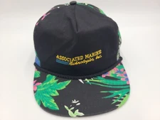 Vintage Associated Marine Technologies Floral Rope Snapback Hat Cap Black Green
