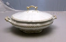 O P Co, Syracuse Covered, Footed Vegetable Serving Bowl, Hand Painted Gold Trim 