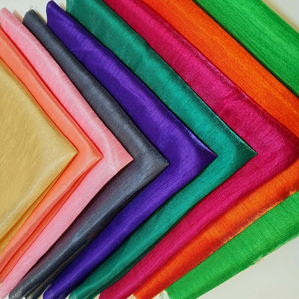 Faux Raw Silk Fat Quarters 50x50cm Fabric Bundle of 9 Colours Quilting Material - Image 2 of 3