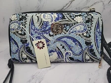 Women's Paisley Quilted Zip Around Fashion Wallet With Wristlet & Shoulder Strap