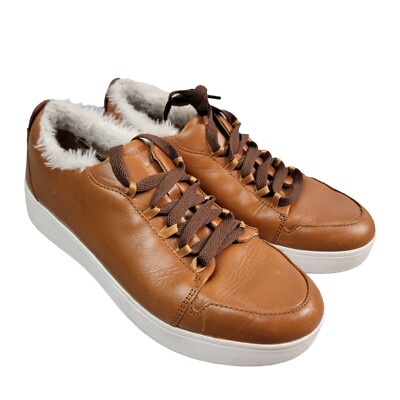 Fitflop Womens Camryn Furry Leather Sneaker Shoes Brown Women's Size 