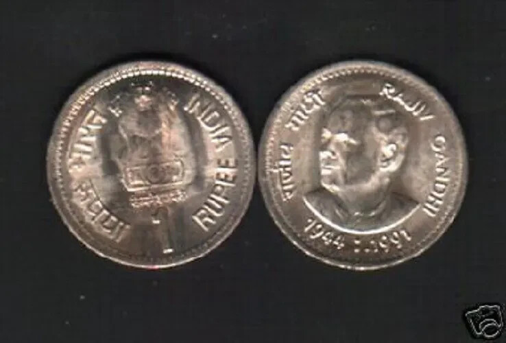 INDIAガンジーコイン India 1 RUPEE KM-89 1944-1991 RAJIV GANDHI Any Commemorative UNC
