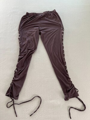 Active USA Leggings Womens Large Brown Elastic Waistband Side Lace Up Details