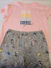 Joyspun Pajama Set Short Sleeve Jogger Womens Large 12-14 NEW Coffee