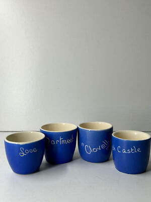 Eierbecher 4er Set Vintage Devonmoor Devon Towns blau glasiert Keramik 