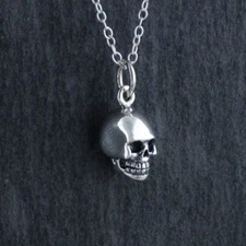 Tiny 3D Skull Charm Necklace 925 Sterling Silver Halloween Goth Skeletal Head