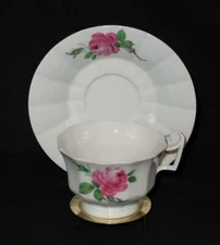 Meissen PINK ROSE (Crossed Swords Backstamp) Coffee or Tea Cup & Saucer Set