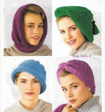 ✨C12y Vintage Knitting Pattern Ladies Fashion Hats Beanie Beret Turban
