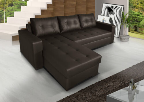 Brand New Corner Sofa Bed With Storage, Brown Leather Corner Sofa Bed With Storage
