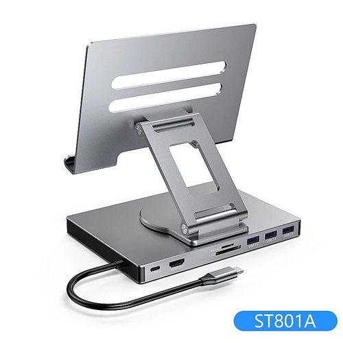 360° Rotate iPad Stand with USB-C Hub & 9-in-1 Type-C Docking Station - 第 7/8 張圖片