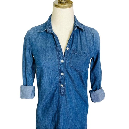 J. Crew Tunic Shirt Dress Size 00 Chambray Popover Long Sleeve Top Preppy XS - Picture 3 of 8