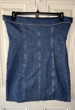 Reformation NWT Madilyn denim blue jean strapless mini dress Zip Up Size 12