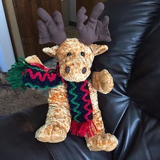 Plush Soft Shiny Tan Toy Reindeer 12" Sitting Brown Antlers VERY CUTE
