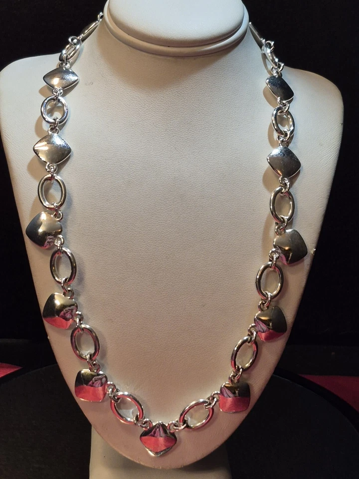 Collar de eslabones Napier tono plata joyería firmado diseñador inmobiliario (886) Foto 2 de 4