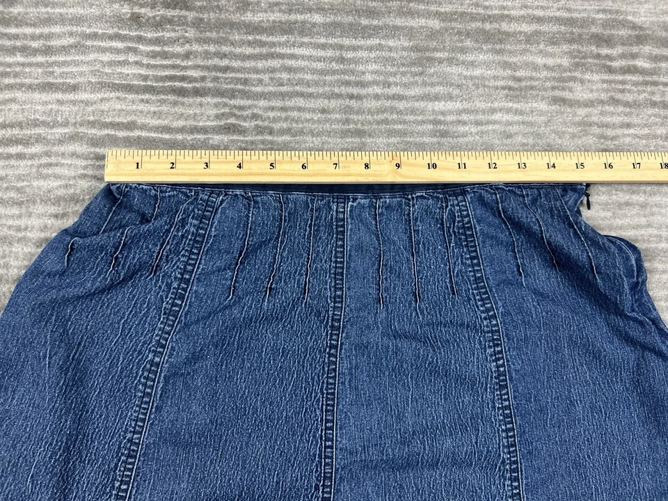 Falda Larry Levine para mujer 12 azul denim mezcla de algodón midi elástica Foto 3 de 4