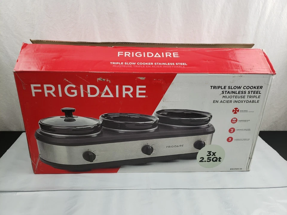 New FRIGIDAIRE Stainless 3-2.5qt Pot Slow Cooker Buffet Server Food Warmer -READ - Image 2 of 4
