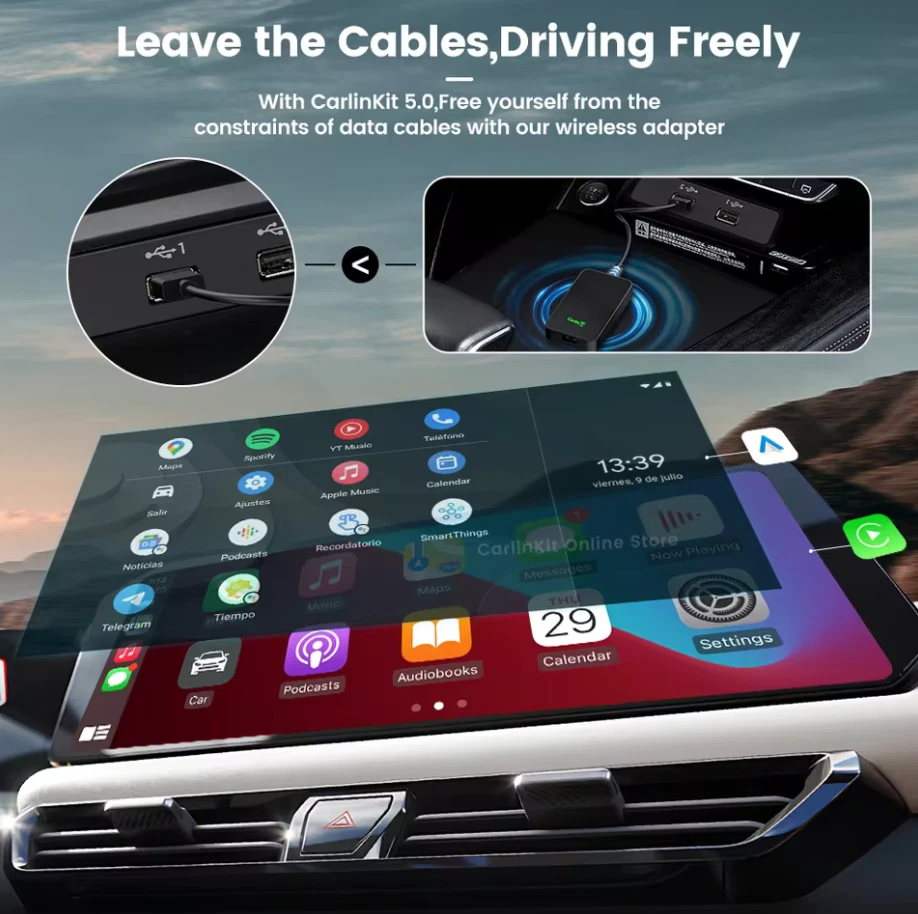 CarlinKit 5.0 2 Air Attivatore Wireless CarPlay Wireless Android Auto Wif - Immagine 3 di 4
