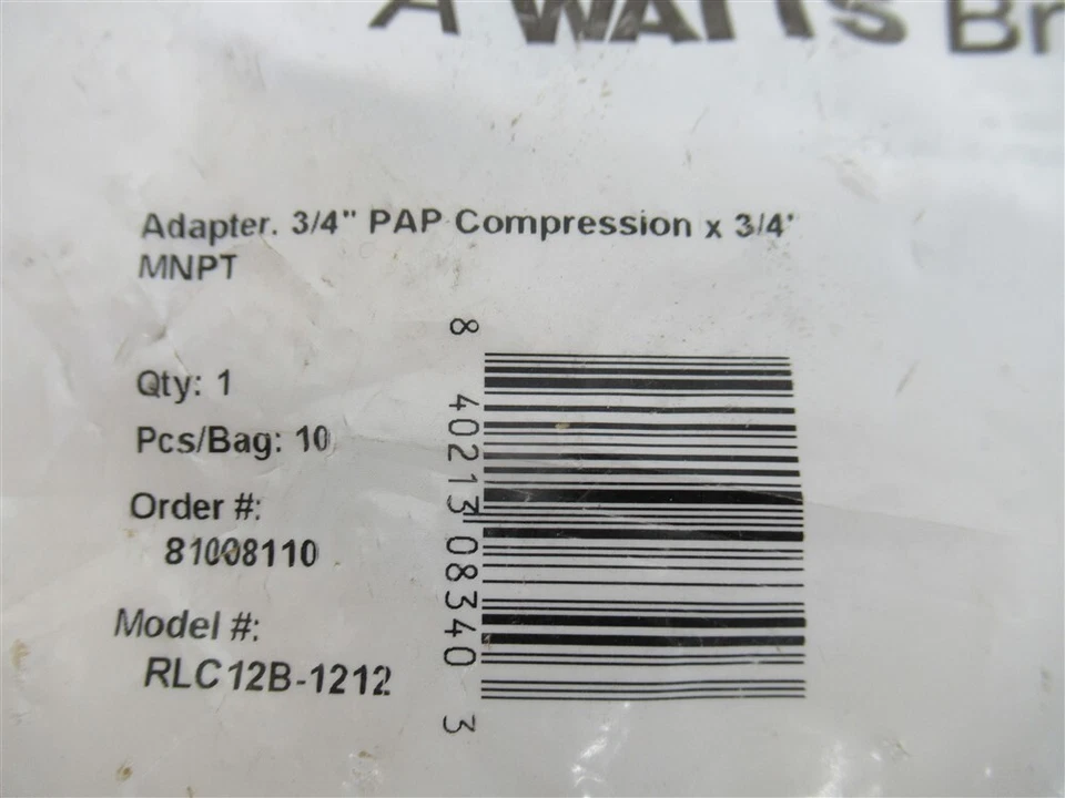 Watts RLC12B-1212 , 3/4" PAP Compression x 3/4" MNPT Adapter (PK 10) - Image 2 of 2