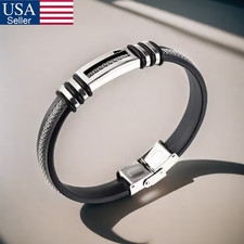 Genuine Leather Braided Bracelet Magnetic Buckle Clasp Stainless Steel Bangle US